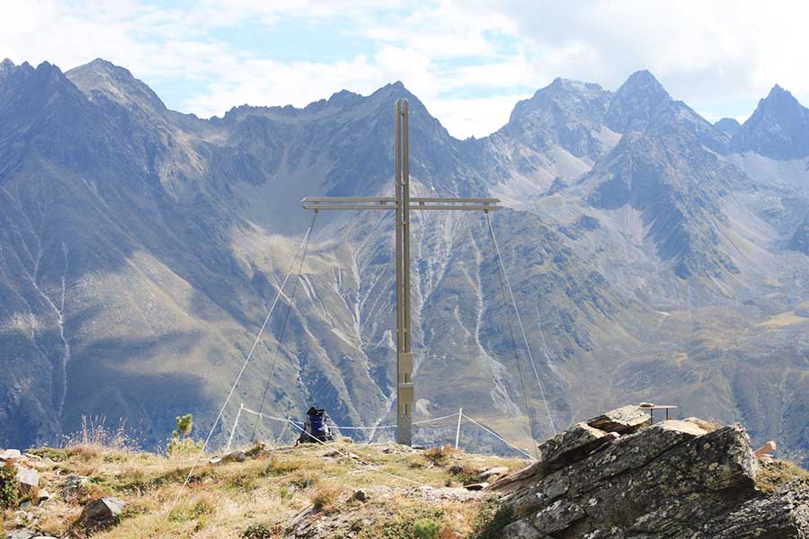 Summit cross at the Kreuzjoch in the Pitztal valley